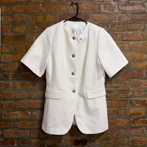 H&M Cream Short-Sleeve Bouclé Blazer